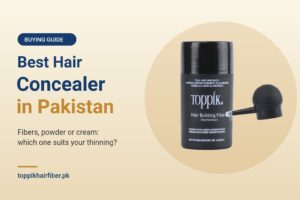 Toppik hair fiber bottle and spray applicator, a popular hair concealer in Pakistan