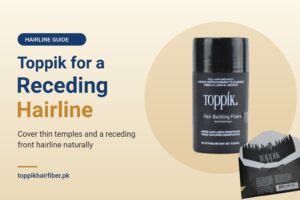 Toppik hair fiber bottle and hairline optimizer for covering a receding hairline