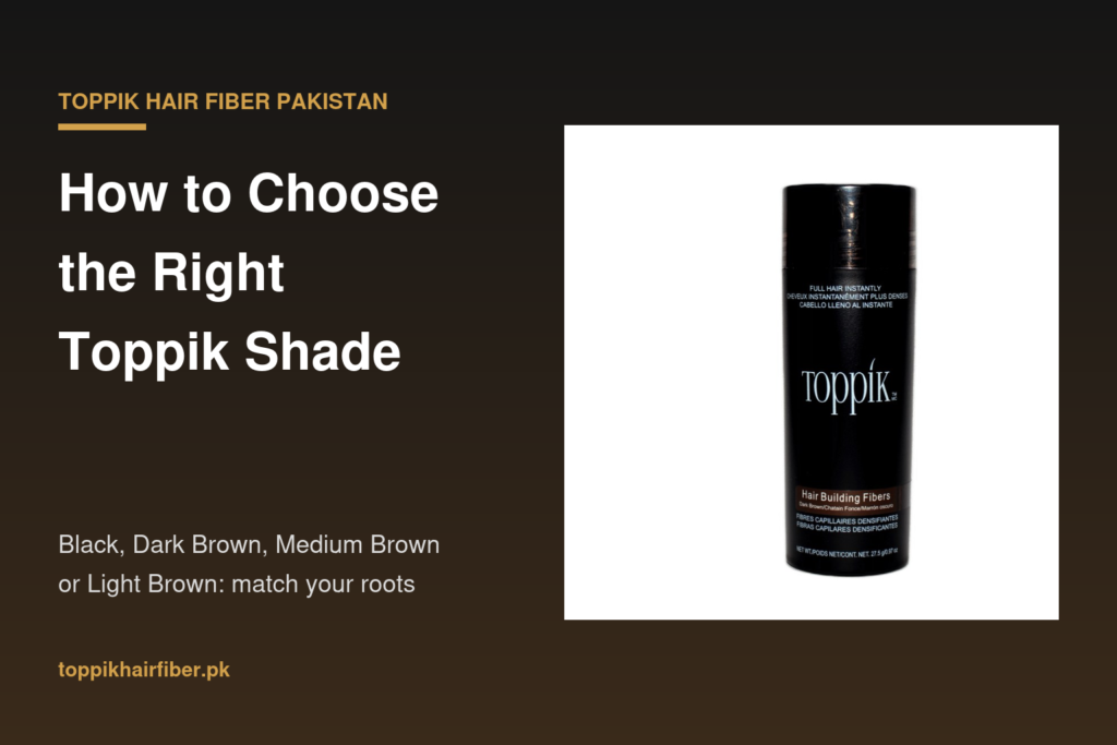 Toppik hair fiber shades guide: Black, Dark Brown, Medium Brown and Light Brown
