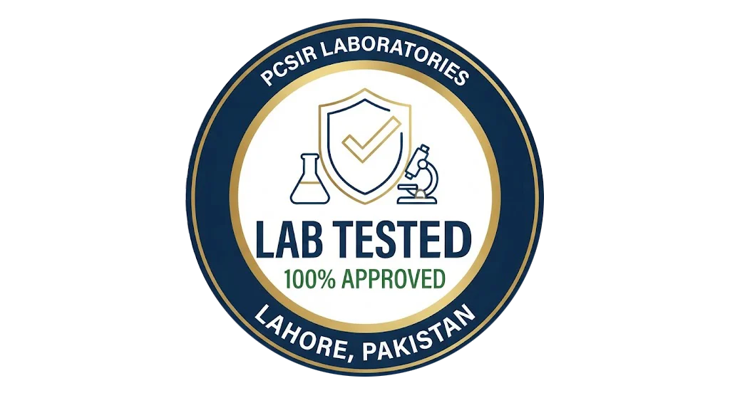Official PCSIR Lahore lab test report and certification for Toppik hair building fibers, ensuring skin safety and quality in Pakistan.